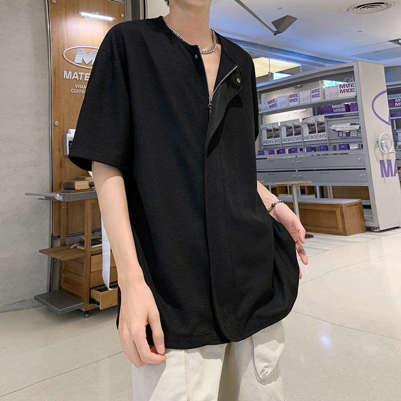 小众纯色短袖t恤夏季宽松外套衬衫韩版开衫衬衣HY537TP38控59,男装T恤,电商A102B