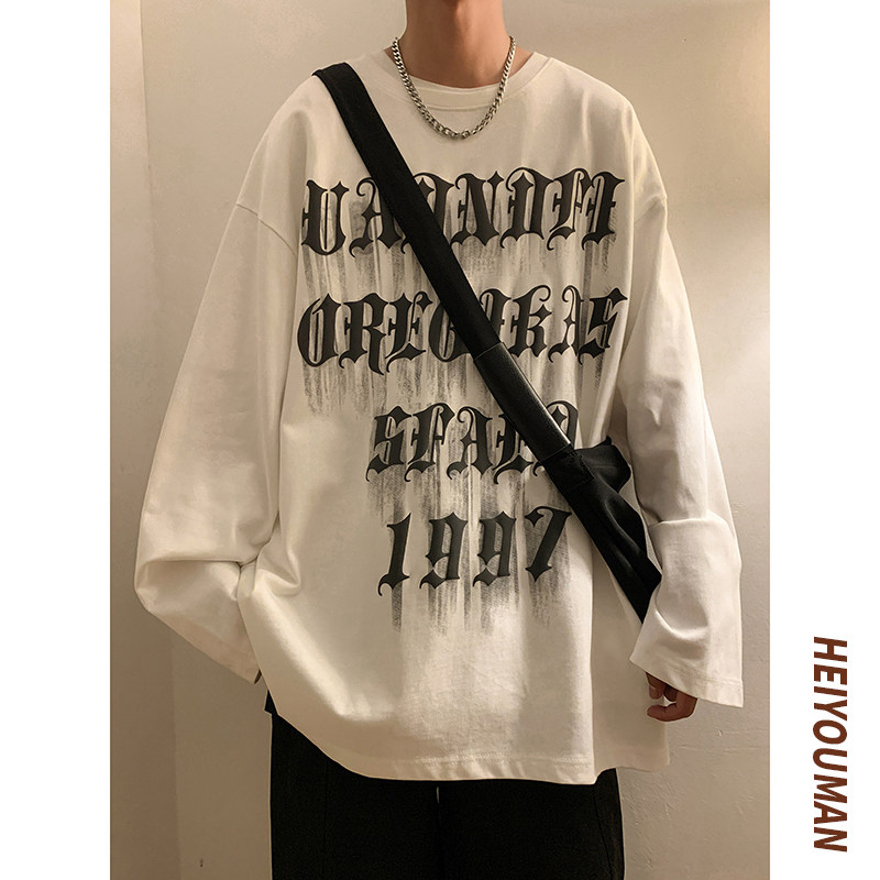 长袖发泡字母印花t恤高街设计感圆领宽松潮流ins潮牌HY204P45控58图片