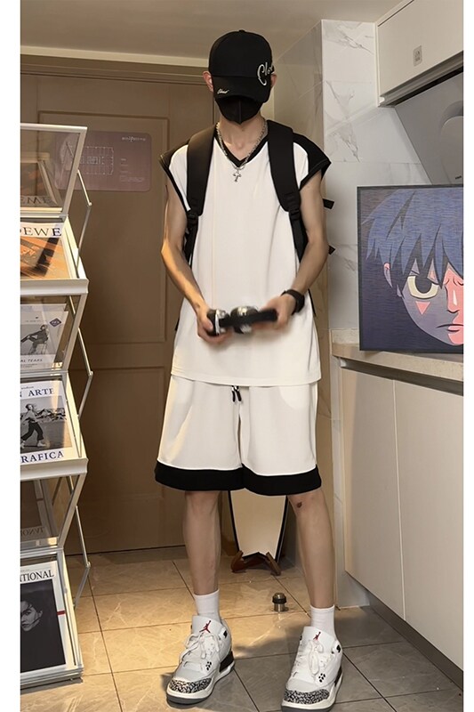 美式高街宽松休闲外穿无袖篮球服透气运动服背心套装T10TP50控78,男装衬衫,电商A102B
