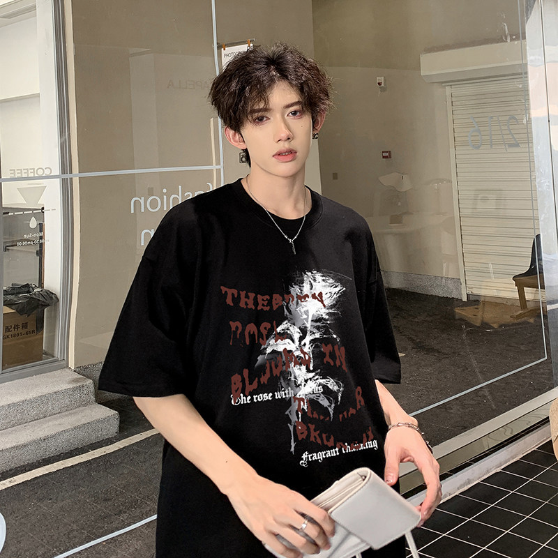 男女同款玫瑰花短袖多色纯棉印花打底衫夏季情侣HY560TP25控39,男装T恤,电商A102B