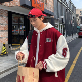 夹克外套撞色贴布美式复古多色休闲棒球服秋款潮HY202P108控138，男装夹克，电商A102B