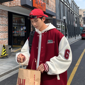夹克外套撞色贴布美式复古多色休闲棒球服秋款潮HY202P108控138图片