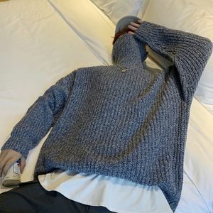 男秋季毛衣韩版宽松潮流高领针织衫休闲百搭纯色毛线HY18P60控78图片