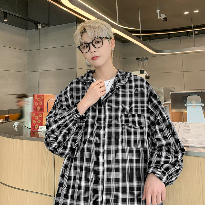 夏季翻领格子衫港风格子衬衫男薄款免烫防晒衣HY544TP45,男装衬衫,电商A102B