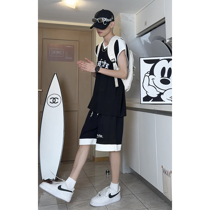oversize潮流无袖宽松休闲运动服美式外穿篮球运动服套装T13TP55,男装衬衫,电商A102B