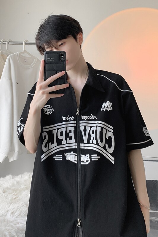 日系复古开衫外套棒球服夏季宽松衬衣cityboy短袖HY332TP45控69,男装T恤,电商A102B