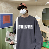 白色长袖t恤男生春秋季美式复古上衣服2025新款潮牌圆领宽松体恤，男装T恤，电商A102B