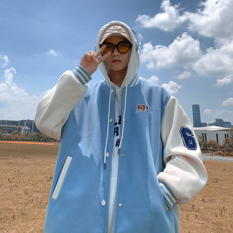 夹克外套撞色贴布美式复古多色休闲棒球服秋款潮HY202P108控138,男装夹克,电商A102B