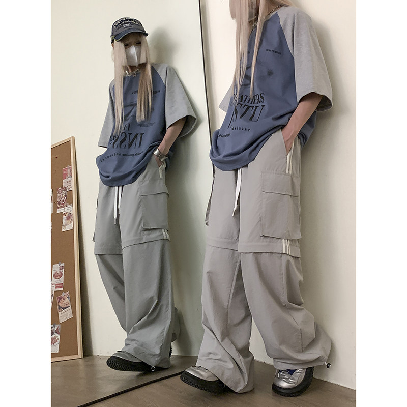 美式高街vibe简约休闲裤青春校园风运动可拆卸五分裤K545TP48控78,男装牛仔裤,电商A102B