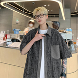 潮牌设计感短袖开衫衬衣美式复古破洞衬衫HY527TP38控59，男装衬衫，电商A102B