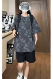 蝴蝶破洞圆领纯棉短袖美式高街百搭款休闲短袖打底衫HY556TP38，男装T恤，电商A102B