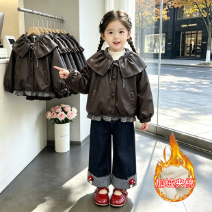 女童加绒夹棉皮衣外套2026新款洋气深秋夹克薄款棉服秋冬二棉棉衣