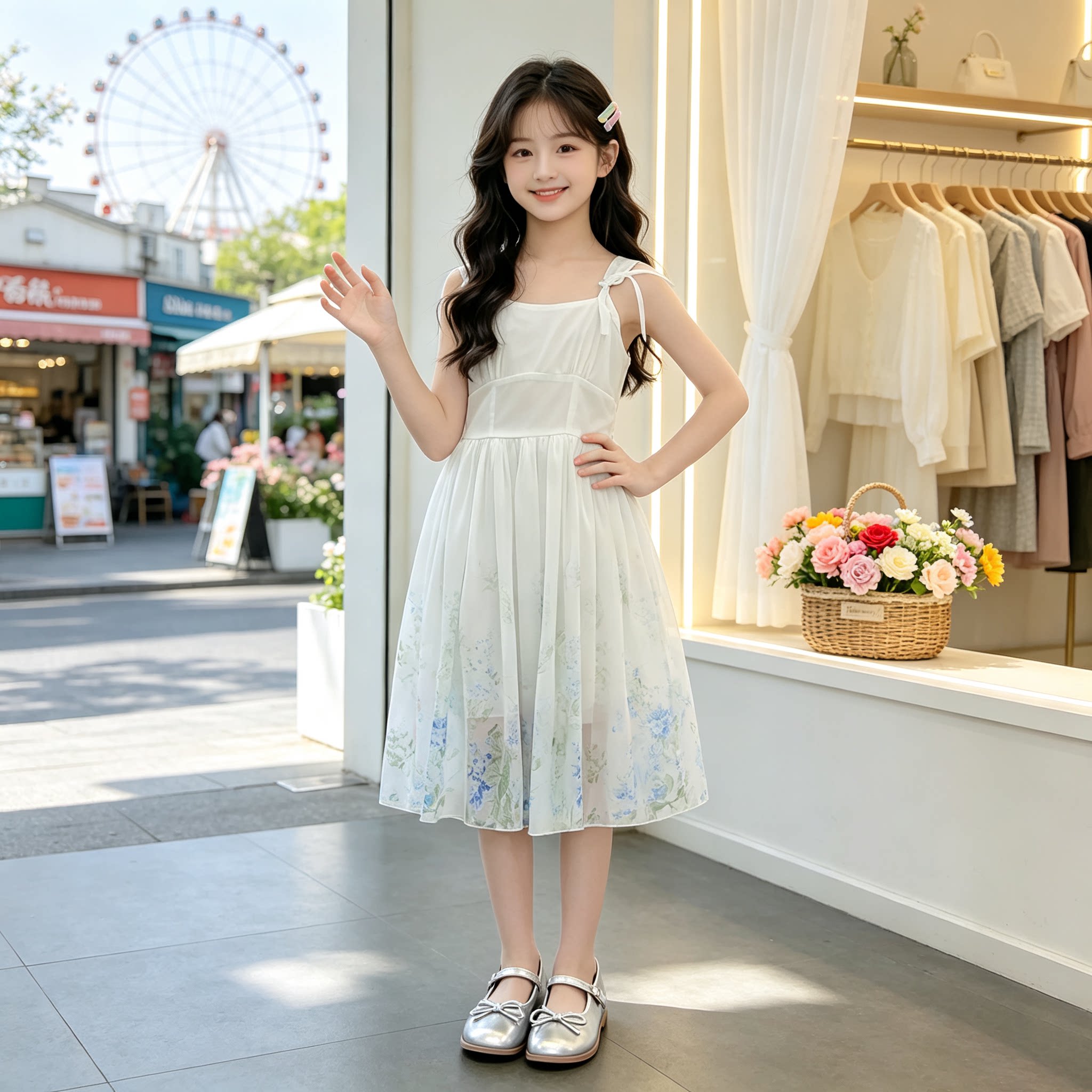 法式公主风白色吊带连衣裙女夏季泡泡袖蛋糕裙显瘦中长裙亲子套装