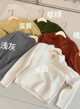 郑沅沅100%羊毛加厚款小翻领显瘦百搭打底套头衫12.19