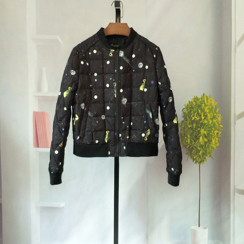 纤衣姐姐 兰卡 冬 棒球小立领 帅气短款星空宽松 90白鸭绒羽绒服