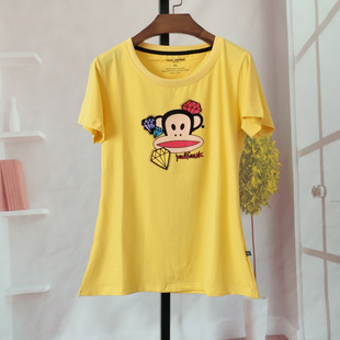 纤衣姐姐 夏季 95棉T恤 舒适透气吸汗 纯色圆领短袖上衣 卡通图