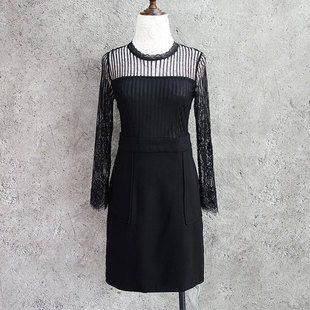 口袋修身 纤衣姐姐 典雅柔美 春夏秋 打底蕾丝棉质针织连衣裙 迪欧