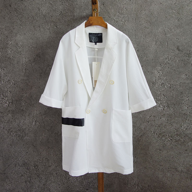 宽松卷边蝙蝠9分袖风衣棉麻质感