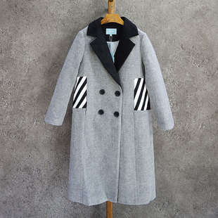 迪欧 直筒长款 秋冬大气 双排扣 羊毛呢大衣 撞色字母 纤衣姐姐