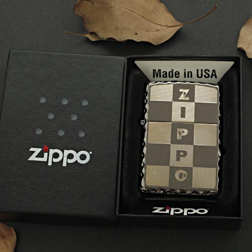 美国原装正品 ZIPPO打火机 韩款 黑冰镀金 金色格子 专柜正版限量