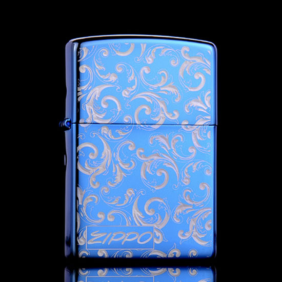 美国原装正品 ZIPPO打火机 蓝冰双面雕刻 富贵唐草 专柜正版 限量