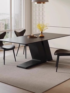 意式 极简约现代黑色岩板餐桌椅组合长方形家用桌