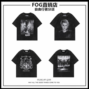 FOG FEAR OF GOD高街水洗做旧复古印花运动短袖T恤男女宽松潮牌