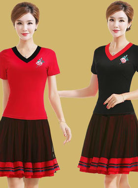 广场舞服装新款套装夏季短袖中老年跳舞衣服 套裙舞蹈服女
