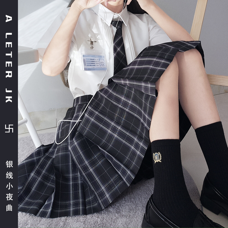 原创a字短裙jk格裙校供