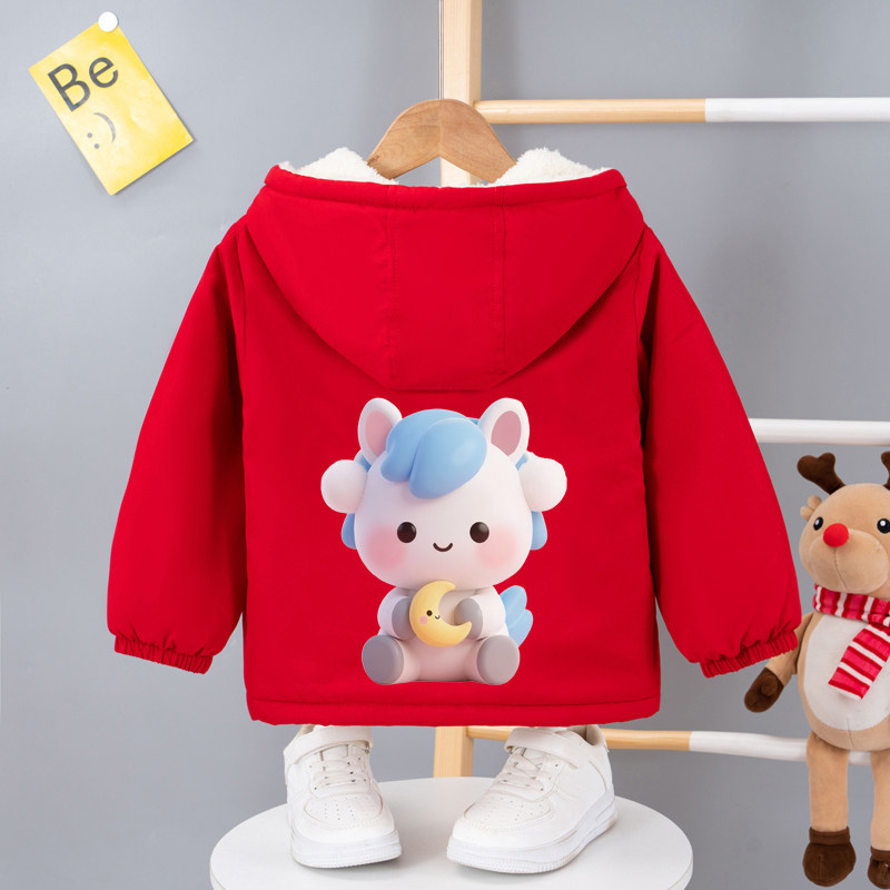 儿童加绒连帽时尚百搭2026新款夹克男童年款加厚卡通外套