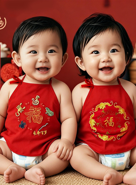 小孩a类纯棉肚兜婴新生幼儿宝宝护肚夏季薄款儿童睡觉红色全棉1岁