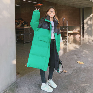 档口现现货50绒韩版宽松撞色中长款羽绒服外套女7275P295控398