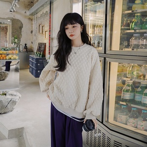 档口现货 2022秋季新款日系复古菱形格套头卫衣女7563P105控158图片