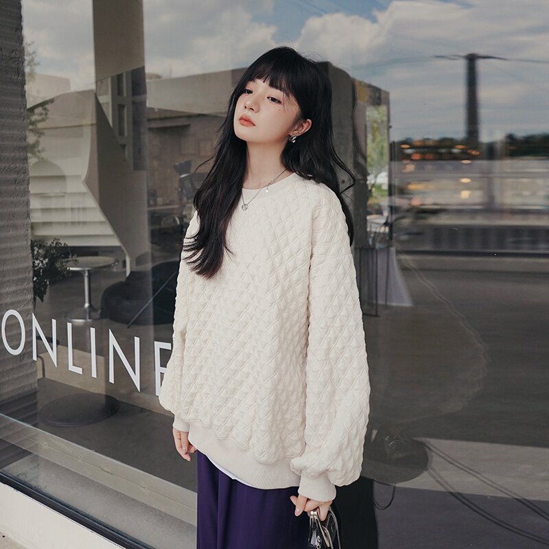 档口现货2022秋季新款日系复古菱形格套头卫衣女7563P105控158，女装卫衣/绒衫，浙宝218