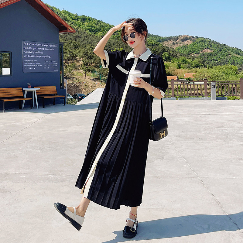 2022夏季新款圧皱撞色连衣裙长裙7530P115控168，女装连衣裙，浙宝218