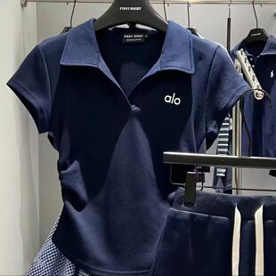 夏季女简约短袖正肩复古撞色POLO领T恤衬衫半身裙显瘦时尚套装