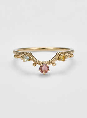 天然石榴石弧形典雅纯银戒指