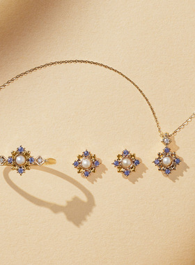 天然桑坦石淡水珍珠纯银戒指