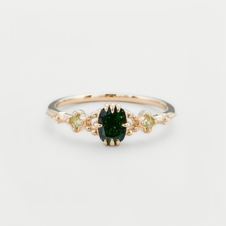 夜空星光戒指方形绿金石