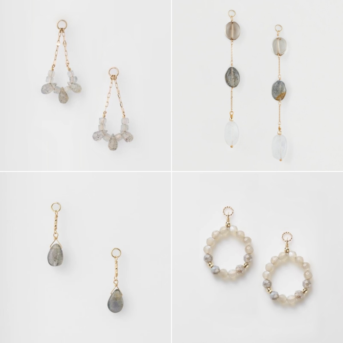 天然拉长石月光石纯银耳坠