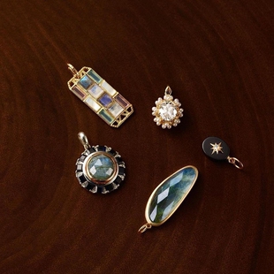 日系轻奢agete限定 紫水晶 蓝月光 拉长石 彩绘窗格 方形吊坠项链