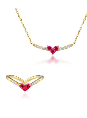 神秘爱心红宝石弧度纯银戒指项链