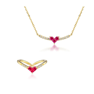 日系轻奢star jewelry 神秘爱心 红宝石 心形 弧度 纯银戒指项链