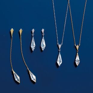 日系轻奢star jewelry 太阳闪烁的一瞬间 菱形天然白水晶耳环项链