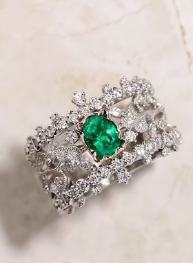 女纯银维多利亚祖母绿戒指