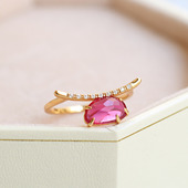 日系轻奢agete同款 微笑戒指 纯银镀金 银座限定 红宝石莫桑钻