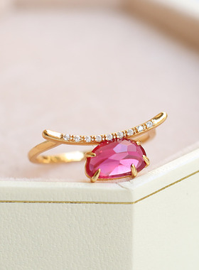 红宝石莫桑钻纯银镀金微笑戒指