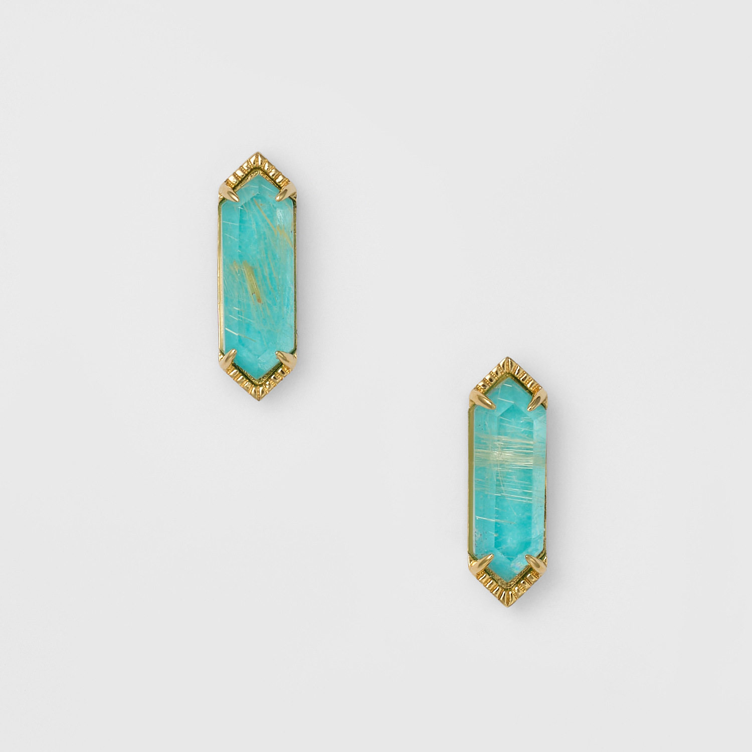 绿松石金发晶双层纯银耳钉