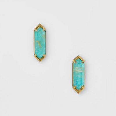 绿松石金发晶双层纯银耳钉