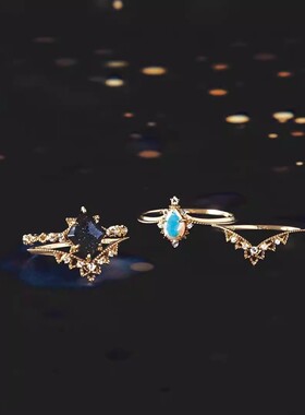 日本轻奢 nojess限定 悉尼阳光 天然蛋白石皇冠蕾丝套装银戒指